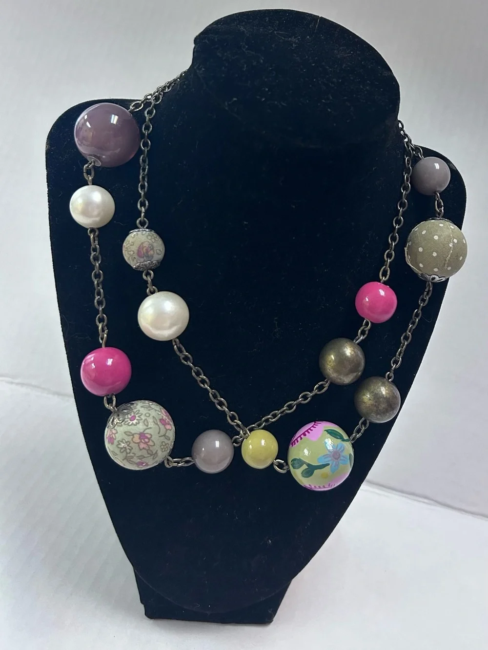 Vintage Statement Necklace Gold Tone Signed Tag Unique Style Jewelry approx 33in